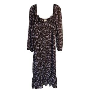 143 Story by Line Up Soft Floral Maxi Brown Lavender Front Slit Dress Size Large